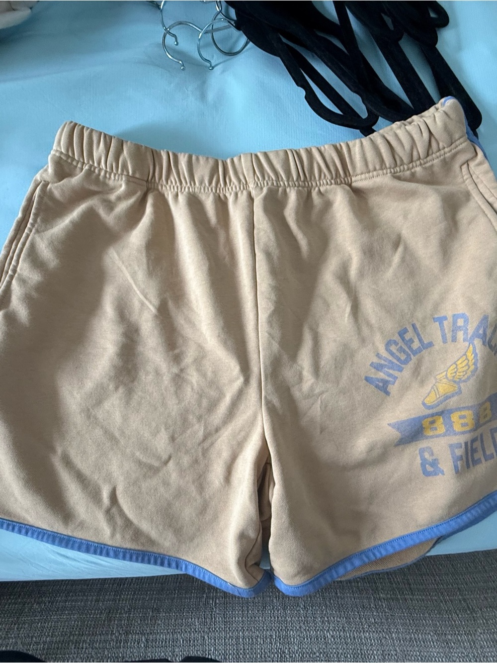 Beige Athletic Women’s Shorts with Blue Trim